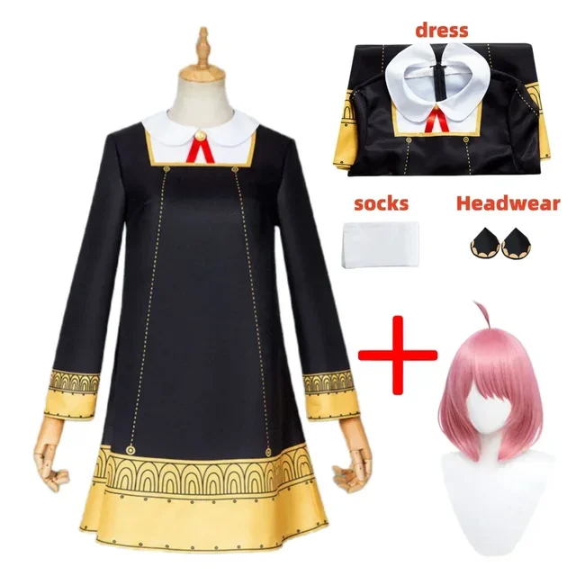 Anya Forger Cosplay Costume Anime Spy Family Toddler Childrens Clothing Anya Cospla Kawaii Black Dress Party Wig Halloween Women: M / Blue