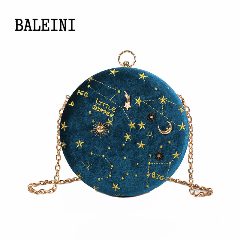 2020Starry sky Rund Wildleder Schulter Tasche Kette gürtel frauen Crossbody Messenger Taschen Damen Geldbörse Weibliche Runde Handtasche: Blau