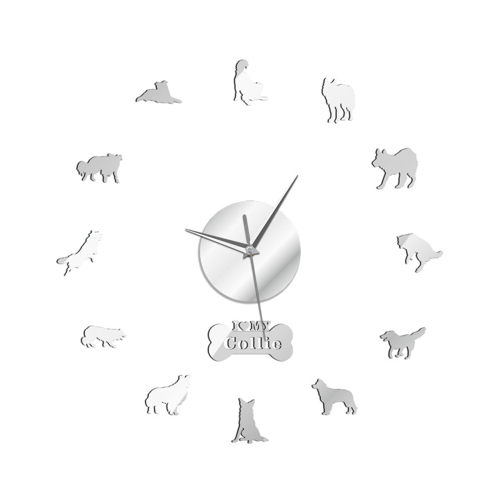 Grenze Schottischen Schäferhund Hund Schäfer Collie Selbst Klebe DIY 3D Wanduhr Kunst Schottischen Wohnheim Zimmer Dekor Mann Chef