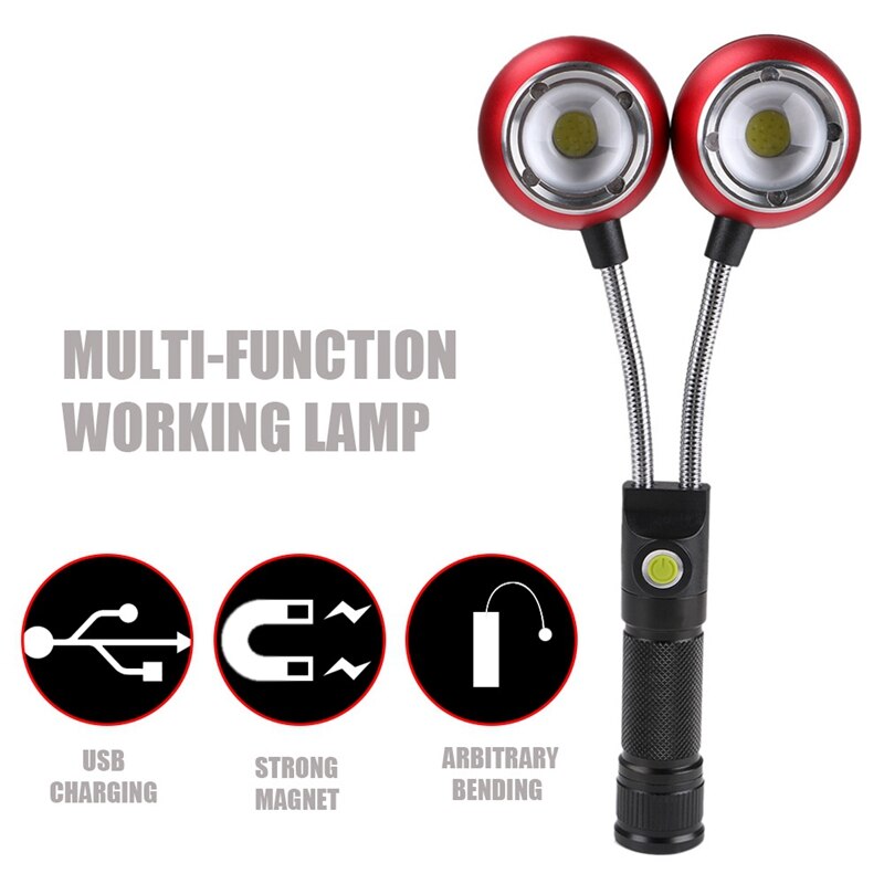 Work Light Flexible Bendable Double Head COB LED net Work Light USB Torch Lamp Rechargeable Light