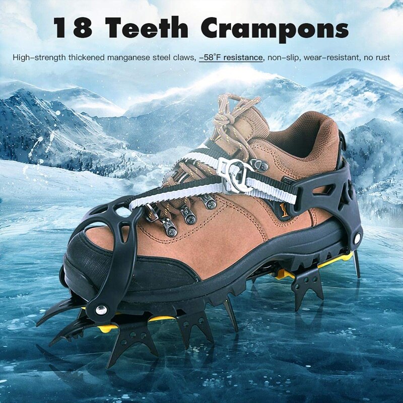 18 Teeth Crampons Traction Cleats Spikes Snow Grips,Anti-Slip Stainless Steel Crampons for Mountaineering & Ice Climbing