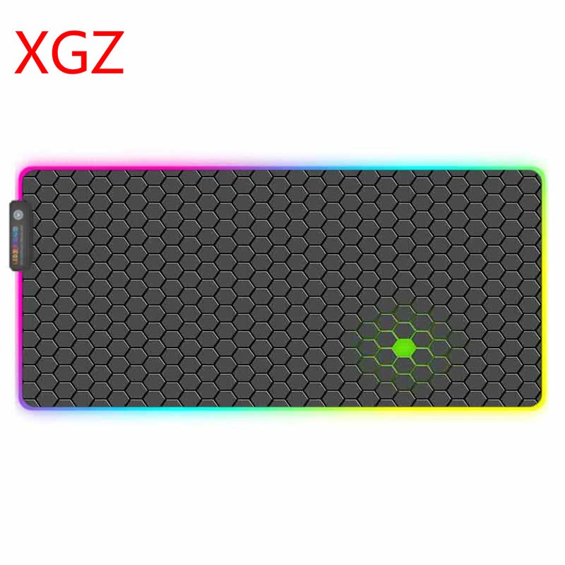 XGZ Hexagonal Texture RGB Large Mouse Pad Gamer LED Backlight Mause Lockedge Desktop Gaming PC Keyboard Desk Pad
