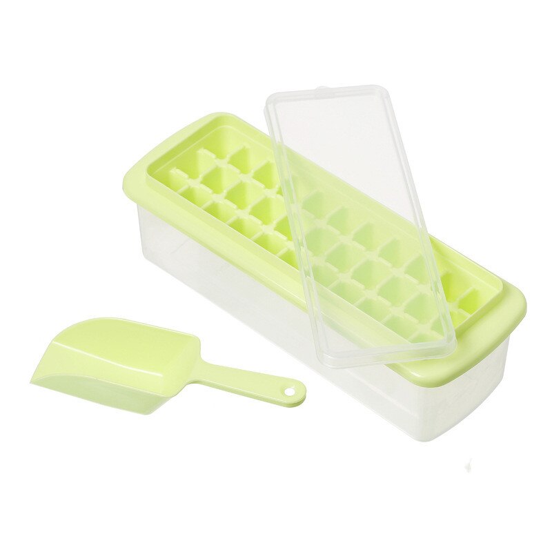 Ice Cube Tray With Lid and Bin Freezer Ice Container Scoop and Cover Ice Maker Set: 3pcs green