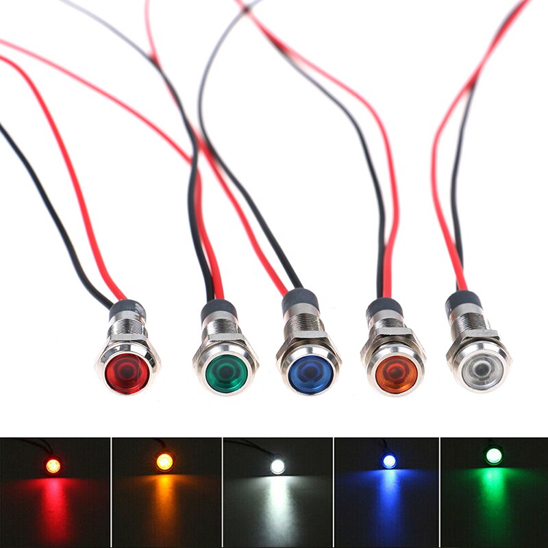 5 voyants LED pour tableau de bord de voiture, 12/24V, 6mm