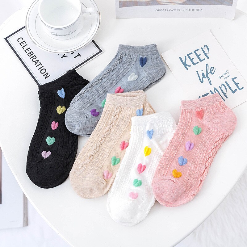 1 par de novas meias de coração bonito feminino curto kawaii listrado estudante meias cor sólida vermelho coração meias esportivas socks socks socks socks
