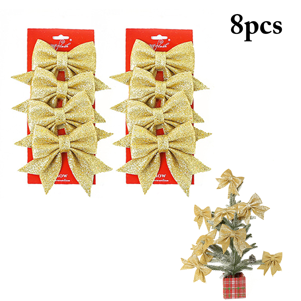8pcs Kerst Boog Kerstboom Decoratie Ornament Strik Feest Bruiloft Decor Cadeaupapier –