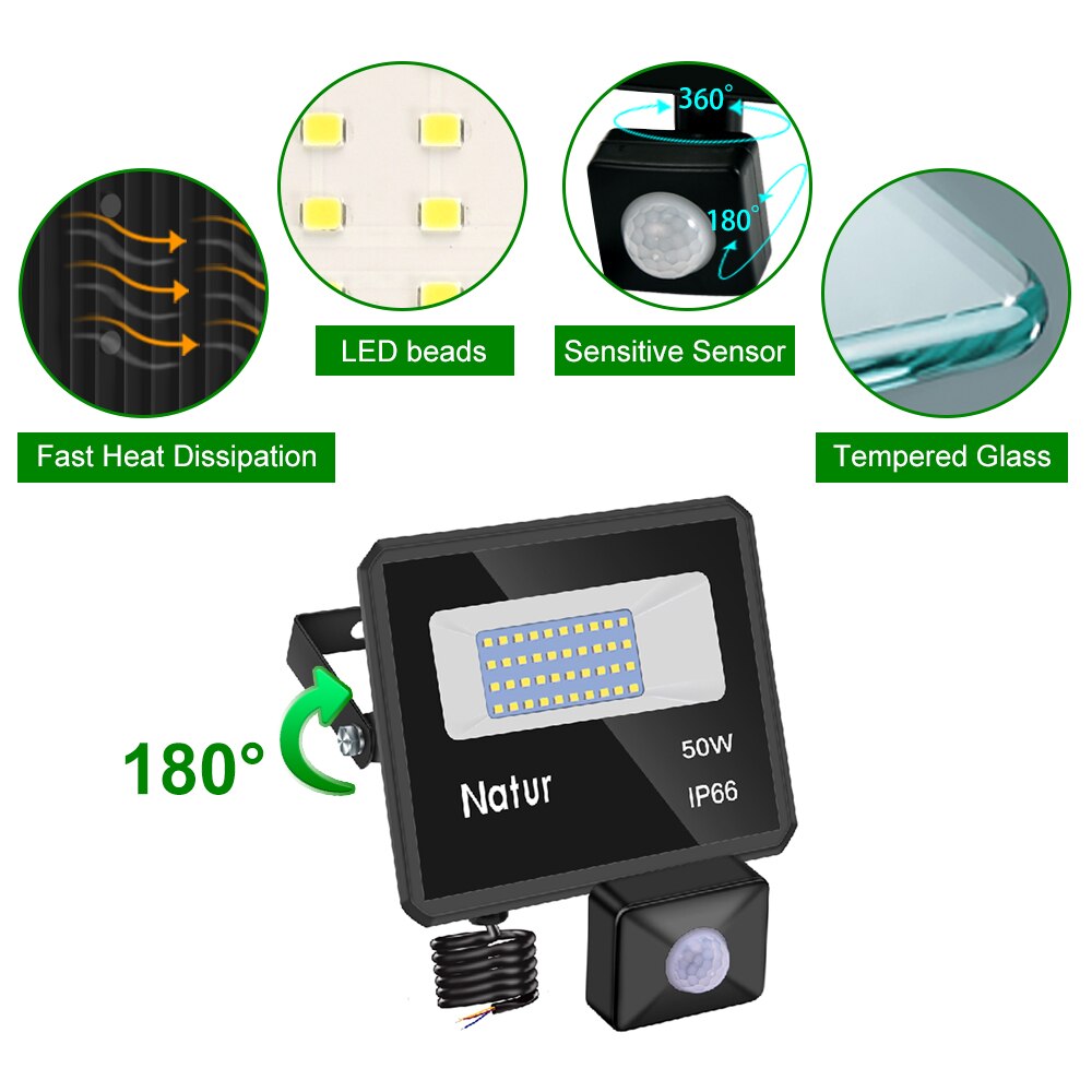 50W 100W LED flood light motion sensor 220v adjustable Pir sensor searchlight waterproof ip66 outdoor induction lighting
