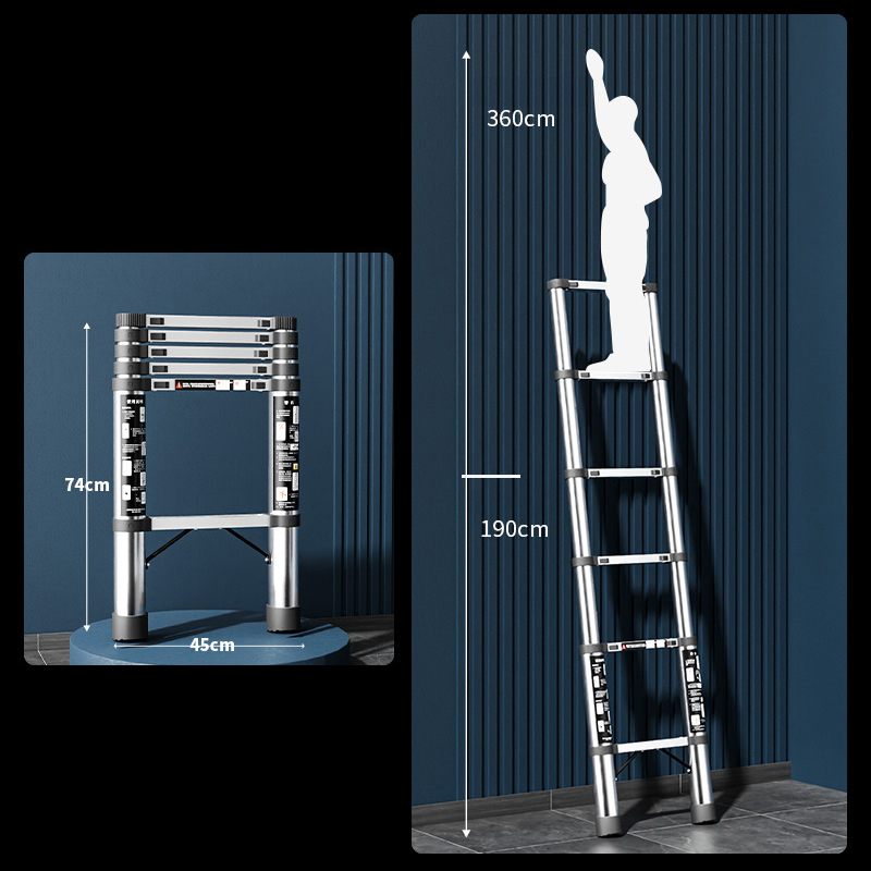 Portable Stainless Steel Telescoping Ladder, Multi-Function Extendable Adjustable Step Ladder Ideal for Home and Garden Use: green