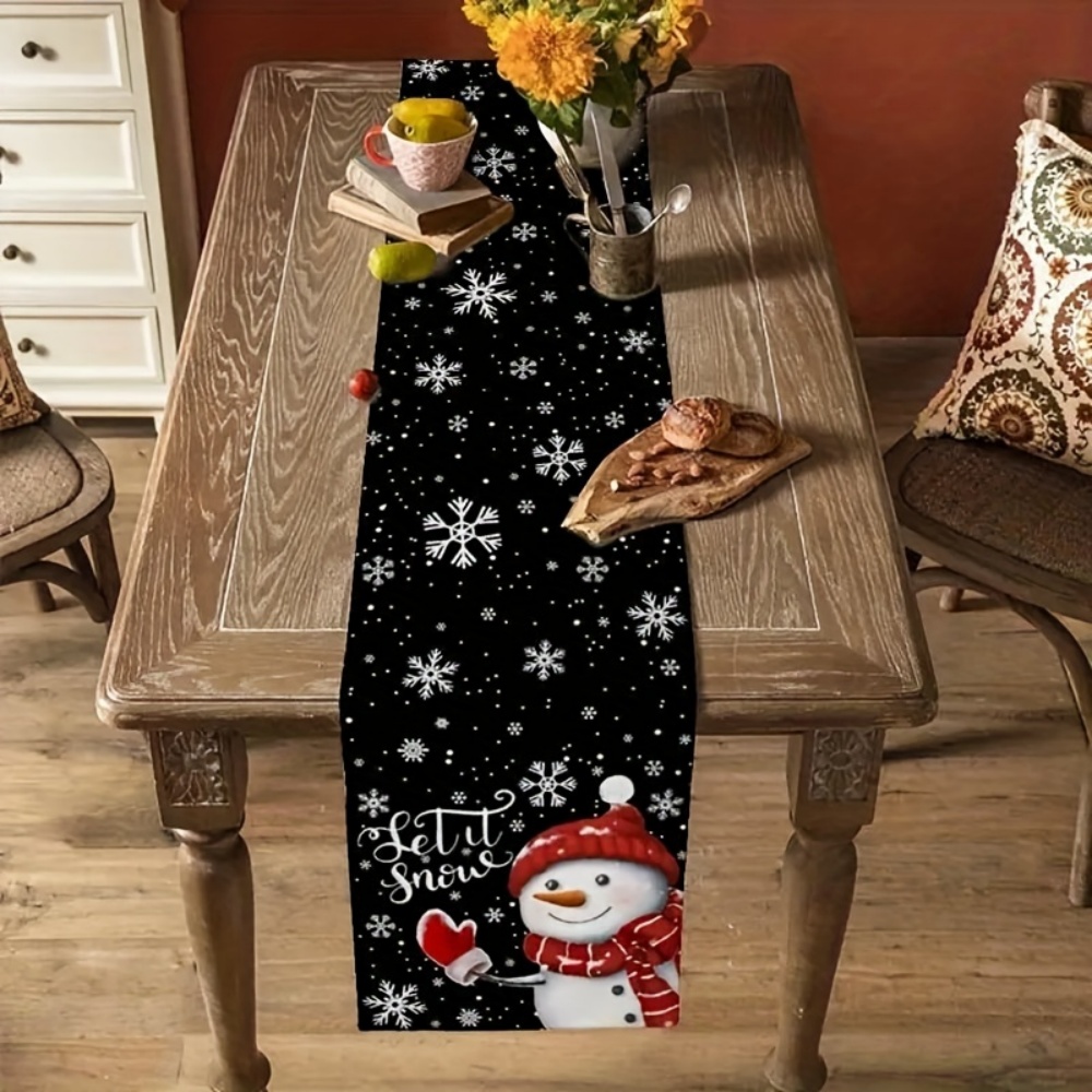 1pc festliga polyesterdukar - dukar med snögubbe och snöflingor för juldekoration: 32*210cm