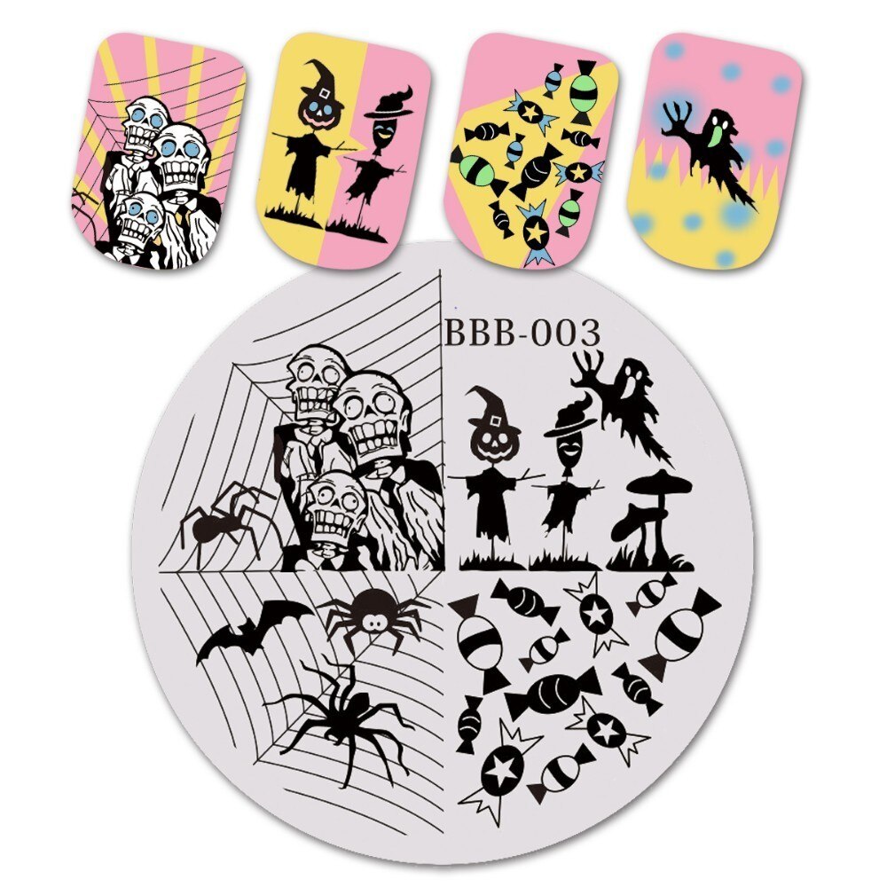 Beautybigbang negle stempling plader halloween edderkop kraniet græskar heks billede nail art skabelon stencil til negle bbb xl -027: B3