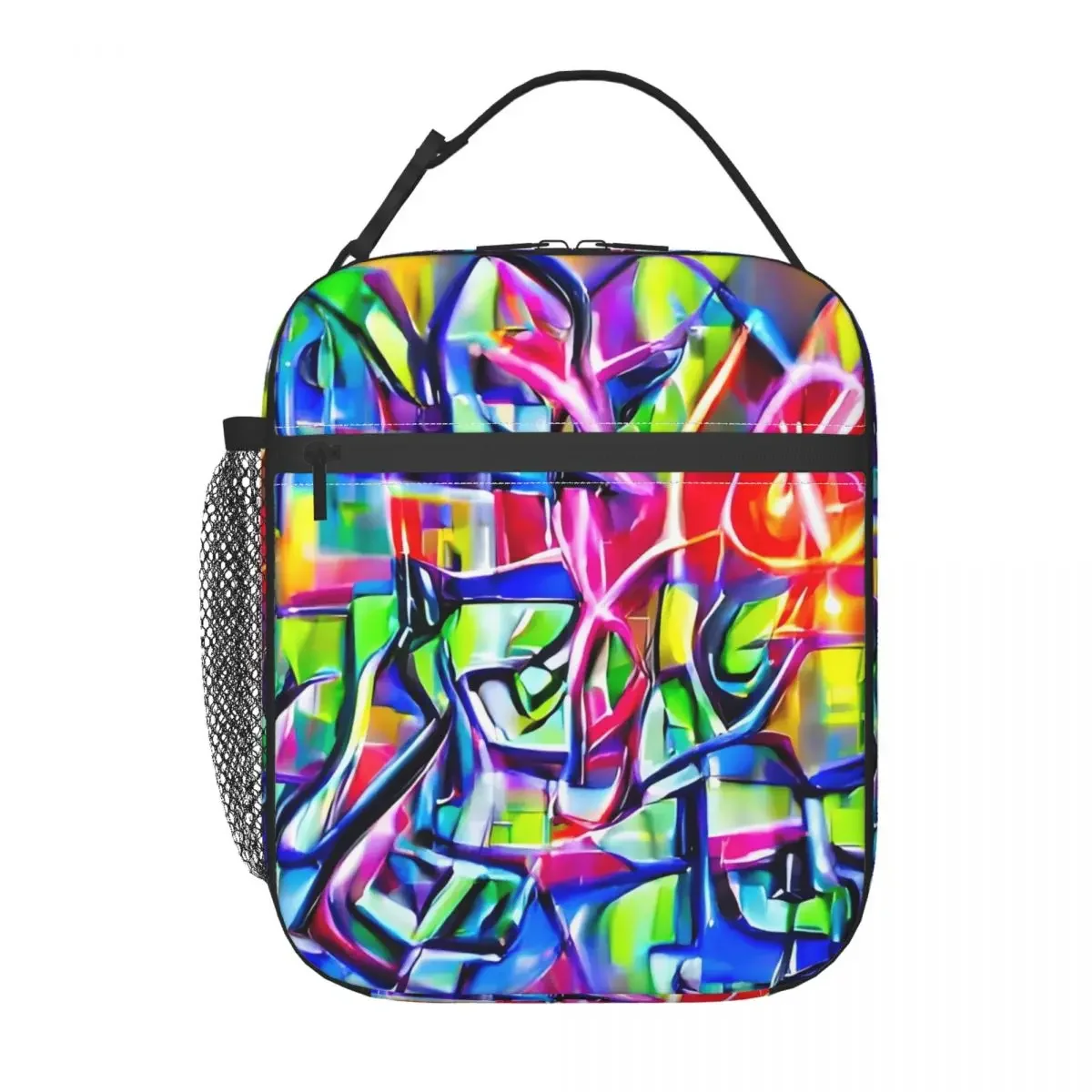 Lunch Bag Abstract Graffiti Convenient Lunch Box For Women Black And White Office Cooler Bag Oxford Thermal Lunch Bags: Orange
