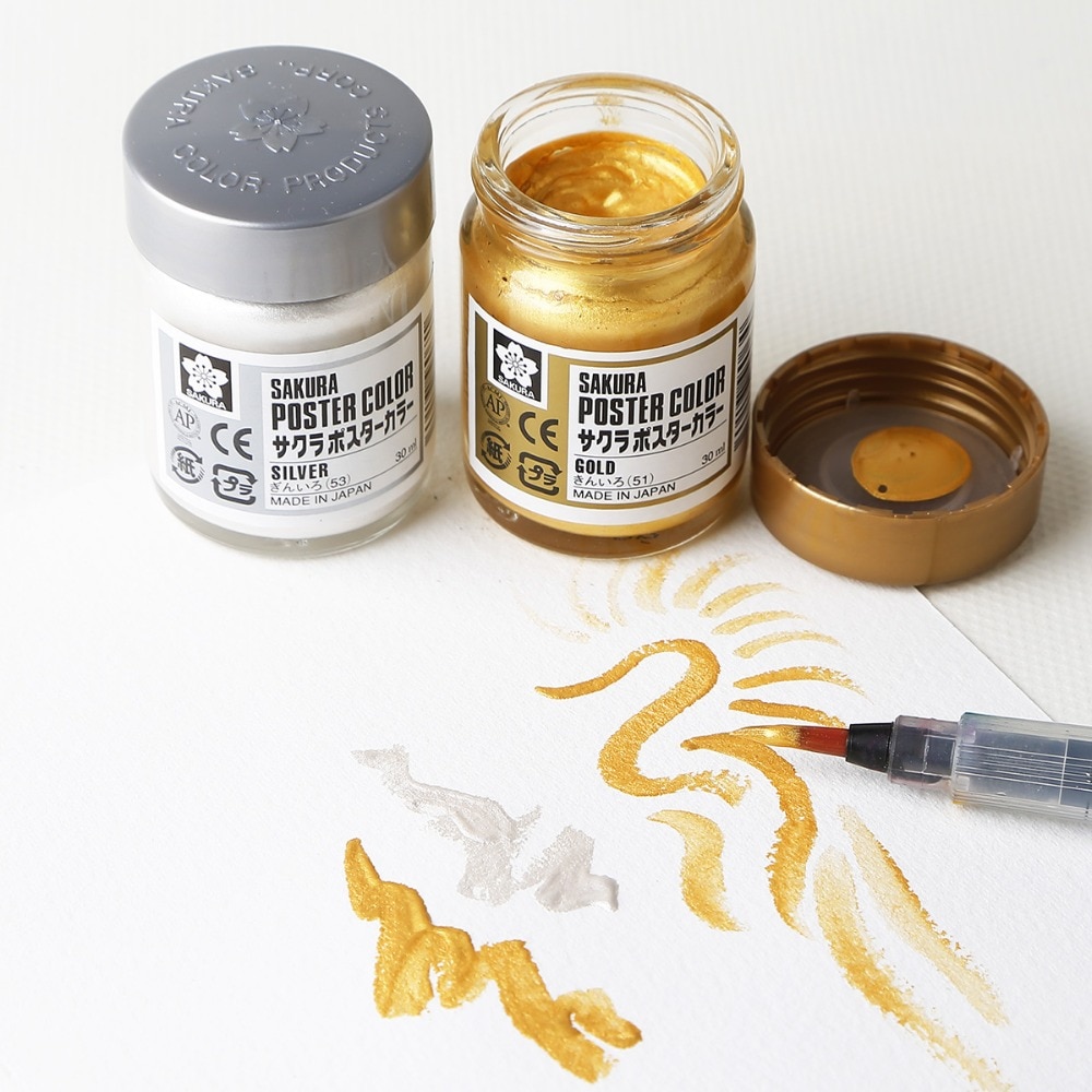 SAKURA Poster Color Watercolor Metallic Paint Silver Gold 30ml Japan