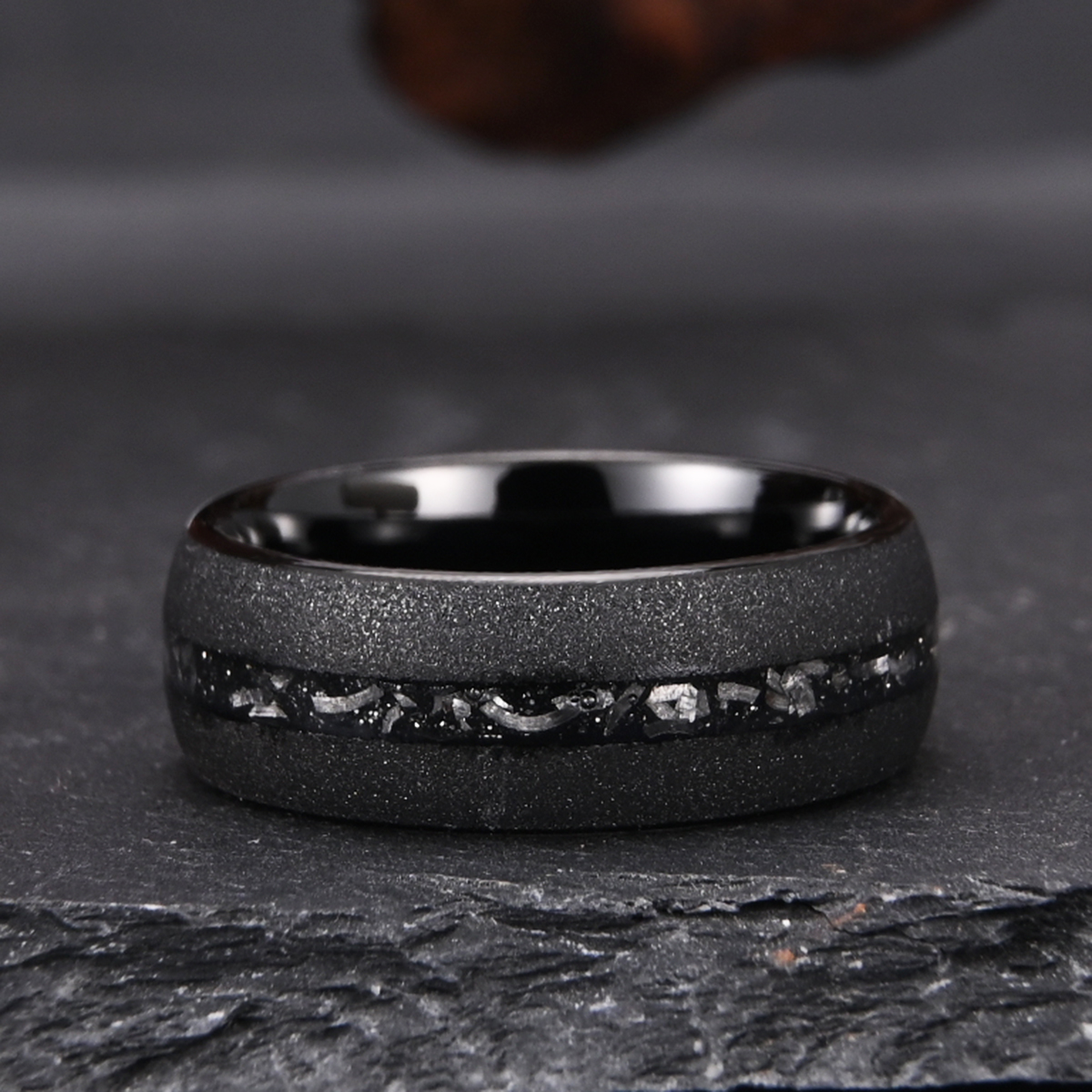Bague en carbure de météorite sablée noire pour hommes et femmes, bague de fiançailles de mariage, d'anniversaire, unisexe, 8mm