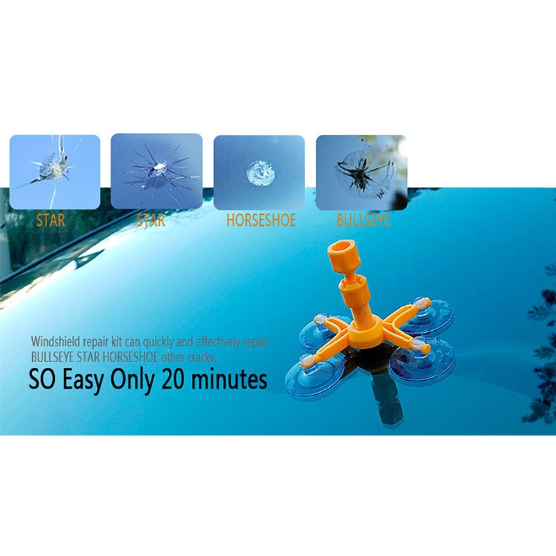 Auto Glass Windscreen Quick Fix Windshield Repair Tool DIY Dent Remove Car Kit on bulls-eye, spider web, star damages