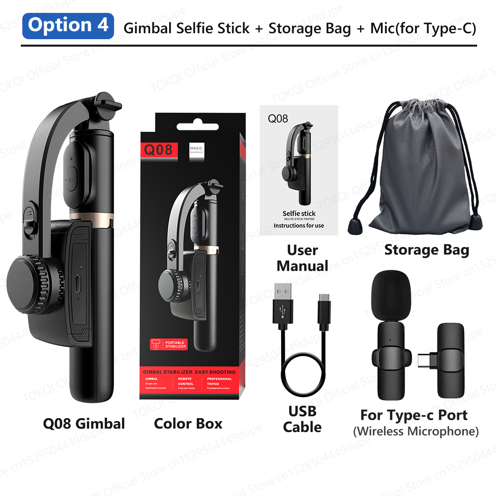 Q08 Gimbal Stabilizer for Smartphone Mobile Video Stabilizer Bluetooth Selfie Stick Tripod Live Vertical Shooting Bracket: Yellow