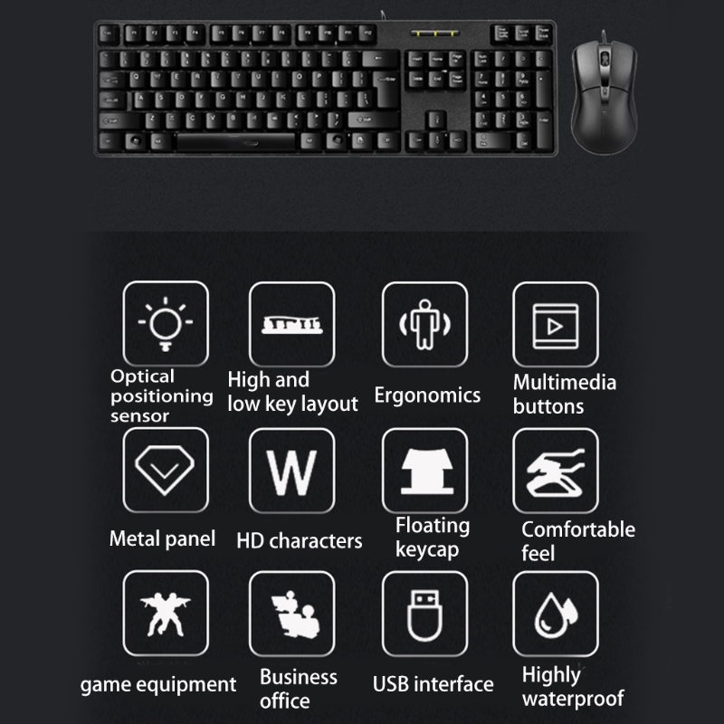 Mechanical Feel Gaming Keyboard &amp;Mouse Combo Slim Flat Quiet Ergonomic Full Size