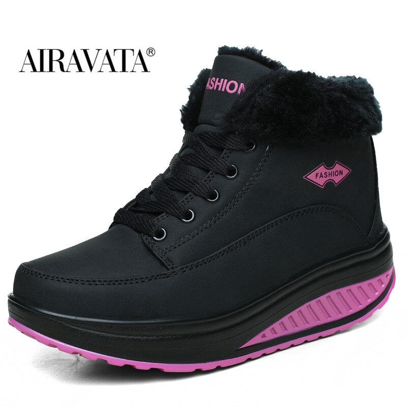 Winter Chunky Sneakers Women Walking Shoes Plush Warm Lace-up Sneakers Casual Shoes: Black / 39