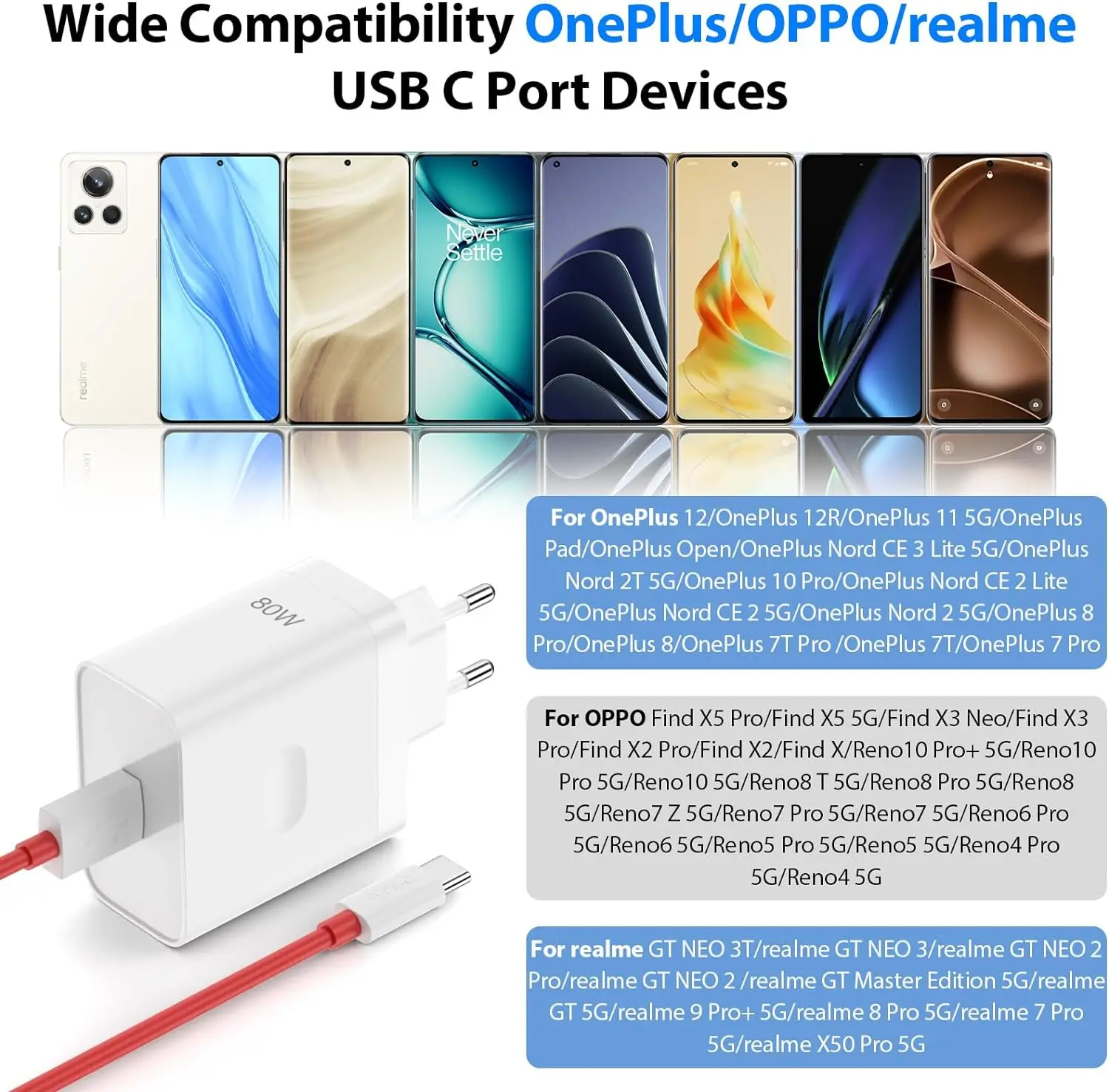 Til oneplus 80w supervooc eu hurtiglader til oneplus 10 11 12 nord  ce 2 3 lite oppo realme 10 gt neo 2 3 type c usb-kabel