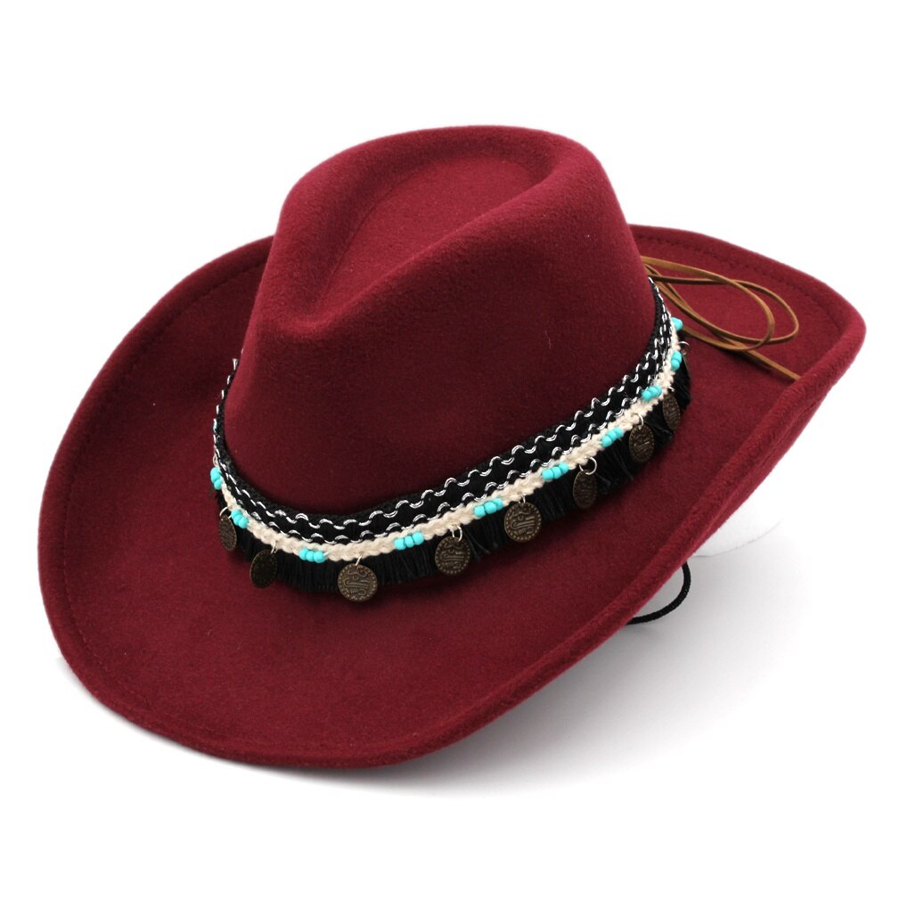 Western Cowboy Hut Aus Filz | Brauner Cowboyhut Damen/Herren | Breite Krempe 56-58cm