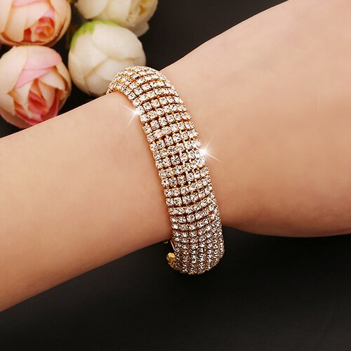 SALES！！ Women Roman Style Wide Bangle Rhinestone Bracelet Wedding Party Jewelry