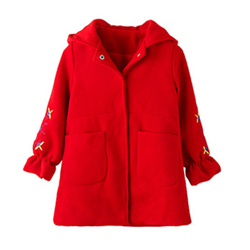 Girls Spring And Autumn Jacket Children Woolen Coat Embroidery Girl Coat Slim Red Jacket For Girls Clothes Cotton Jacket: Red / 4T