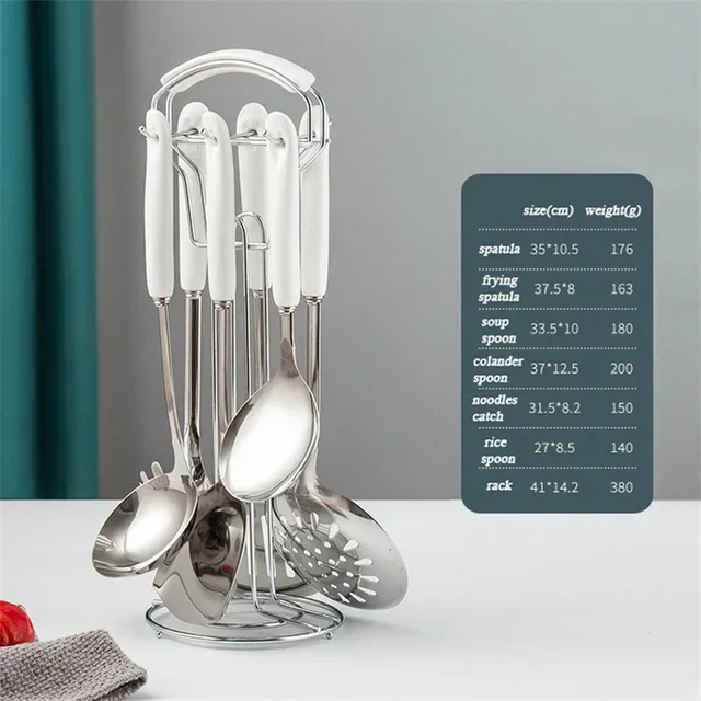 7 Stuks Roestvrijstalen Kookgerei Set Soep Pollepel Voor Gemak Keuken Accessoires Kookgereedschap Frituren Spatel Vergiet Lepel Nieuw: Licht Groen