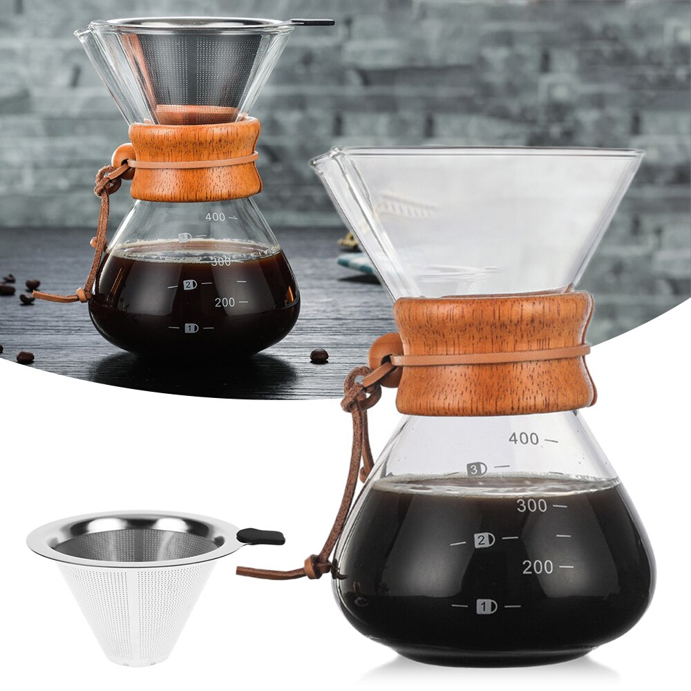 400ml Resistant Glass Coffee Maker Coffee Pot Espresso Coffe Machine With Stainless Steel Filter Pot Kitchen Bar Tools