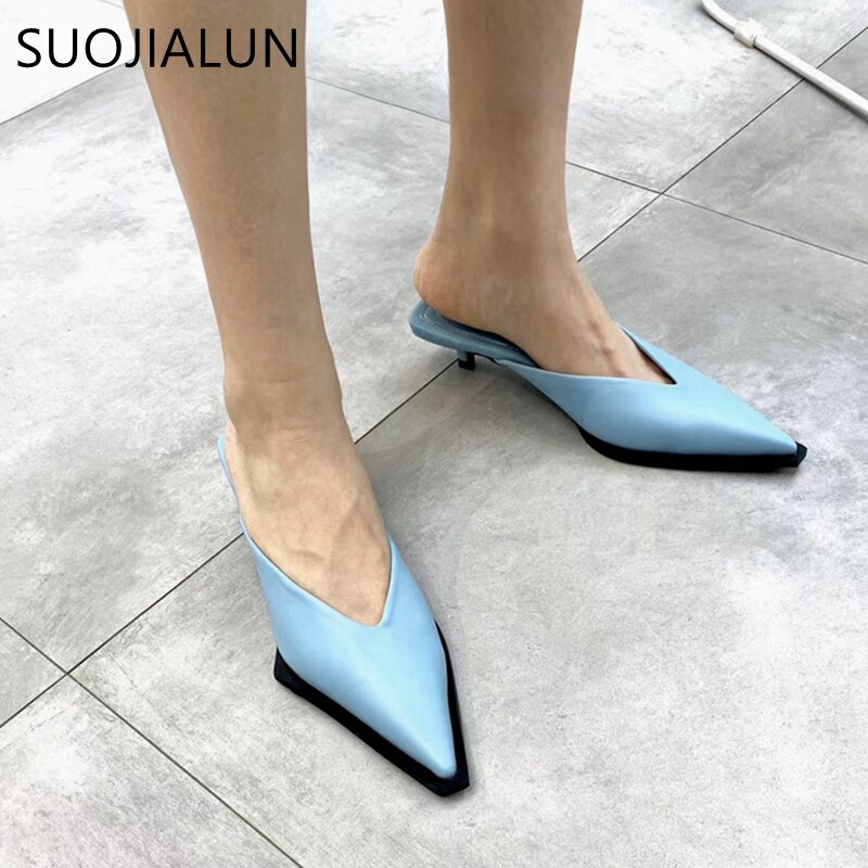 Suojialun lente dames muiltjes dunne lage hak dames pantoffels slip op puntige neus ondiepe sandaal casual slides
