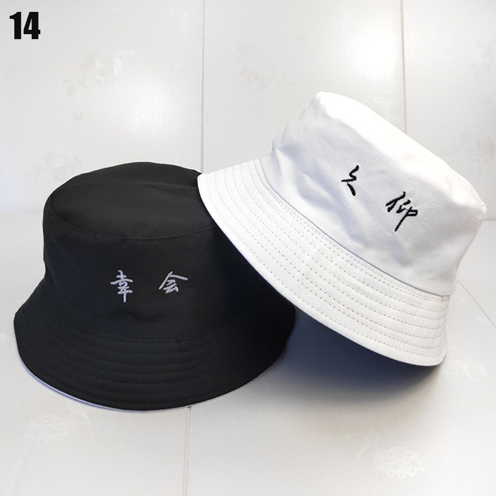 Hoed zomer student dubbelzijdige pet vissershoed chinese borduurwerk zonnehoeden opvouwbaar katoen