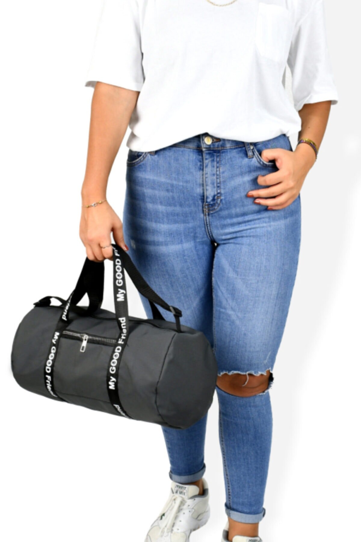 Bolsa cilíndrica de tela para Fitness y gimnasio, diferentes tamaños, portátil, para nadar, deportes de viaje, gimnasio: Light gray