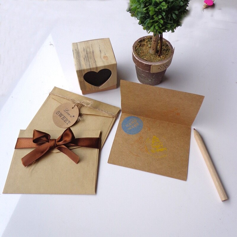 6pcs Thank You Cards with Envelopes Stickers Kraft Paper Greeting Cards Birthday Party Supplies Decor Business Card Message