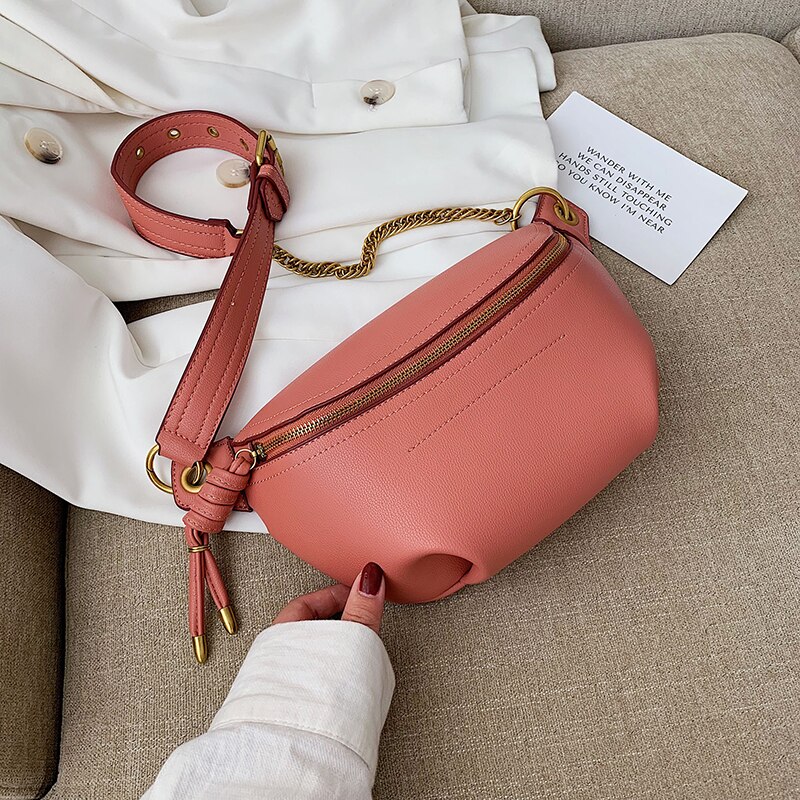 Women Waist Packs Leather Fanny Letter Belt Bags Shoulder Wild Messenger Chest Crossbody Bag Pouch: Red