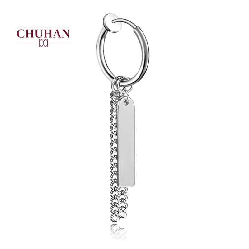 Chuhan koreaanse dames oorbellen met lange kwastketting, trendy titanium stalen clipoorbellen, heren persoonlijkheid hiphop oorbellen  j229