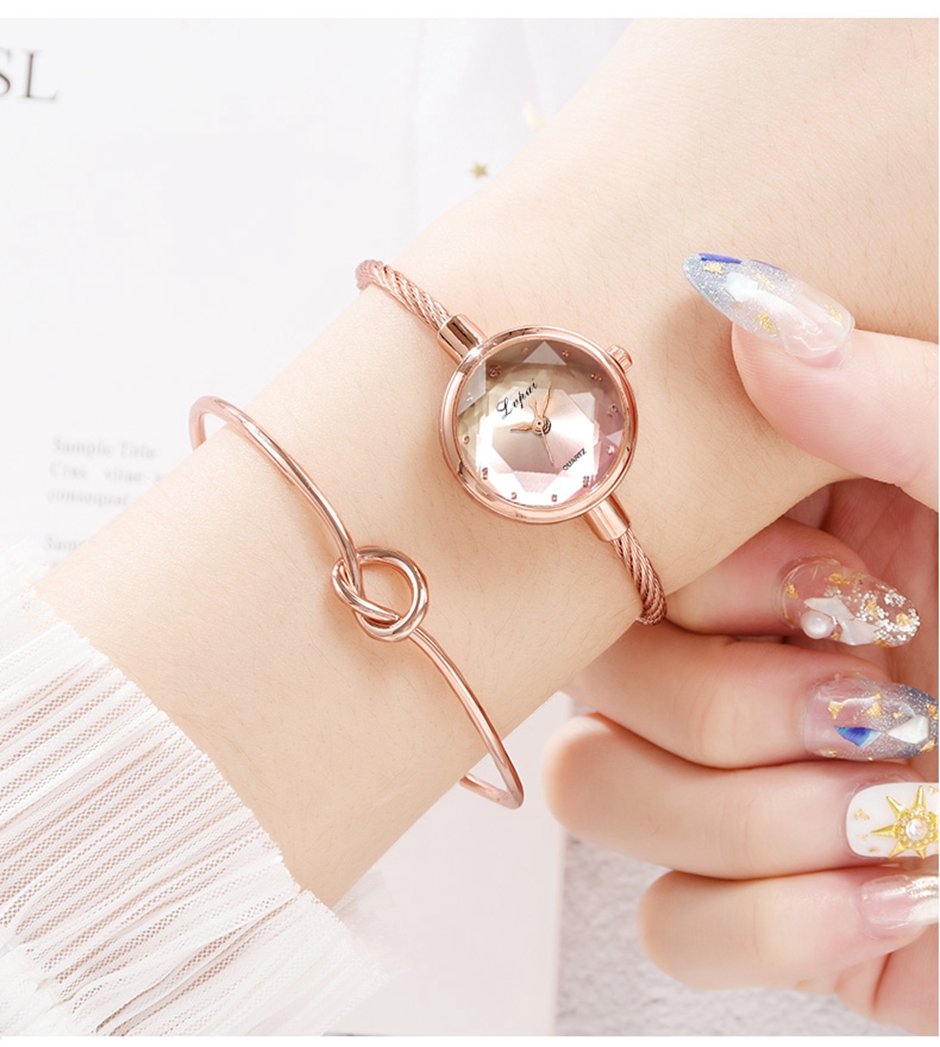 Lvpai Brand Ladies Watch Small Watch Rose Gold Bangle Bracelet Geometric Glass Surface Women Watches Dress Clock Relogio *A