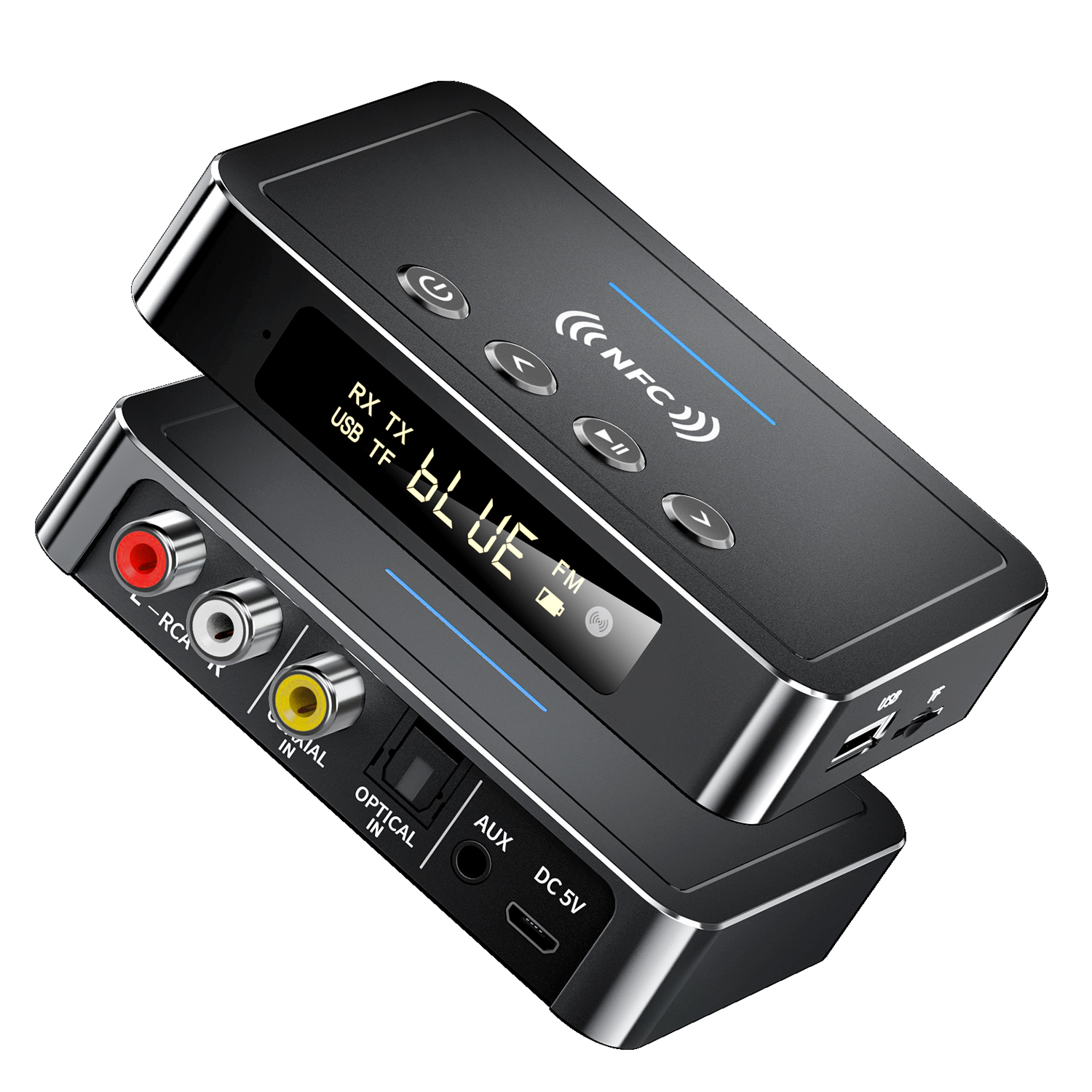 Bluetooth 5.0 Empfänger Absender FM Stereo AUX 3,5 mm Klinke RCA Optisches NFC Audio- Drahtloser Bluetooth-Adapter Fernbedienung TV: Schwarz