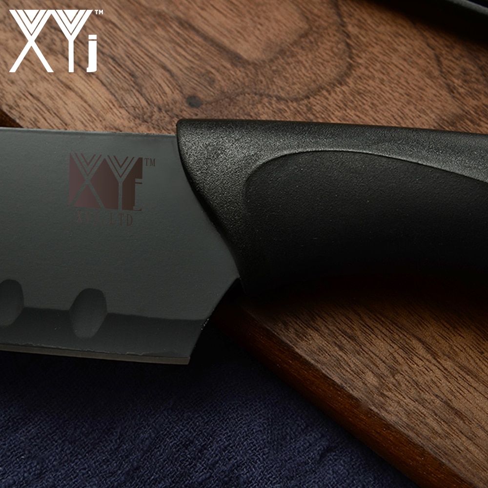 Xyj 6 stk sett kokk skjære brød santoku verktøyskjærekniv 3 cr 13 svart skarpt blad kjøkken kokekniver sett med bladdeksel