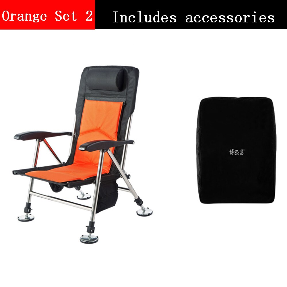 Fishing Chair Beach Chair Outdoor Foldable Fishing Chair Recliner four-leg Adjustable Portable Multifunction Fishing Chair: Orange Set 2