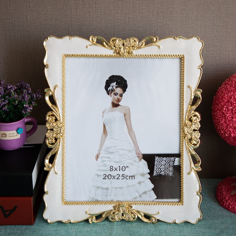 Exquisite Beige Flower Shape Photo Frame Wedding Desktop Decor Phicture Frame 1pcs 7inch Plastic Frames For Pictures portafotos: meiguijiaren silver / 7 inch 13x18cm