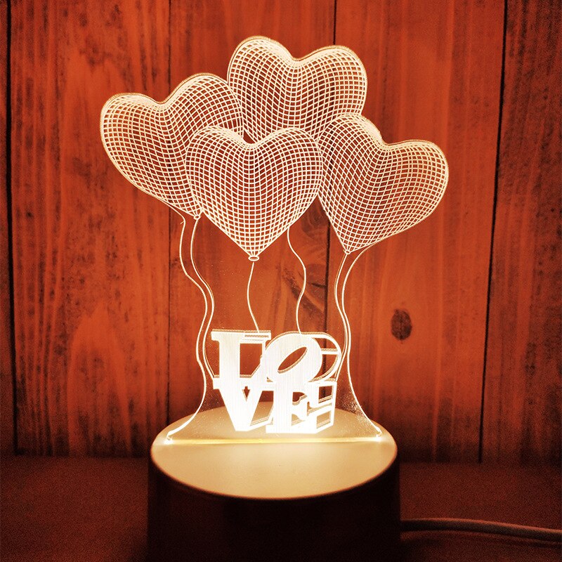 für Freundin Freund 3D Hologramm Lampe USB Acryl Lichter Romantische Liebe Jahrestag Vorhanden Valentinstag: Herz Ballon