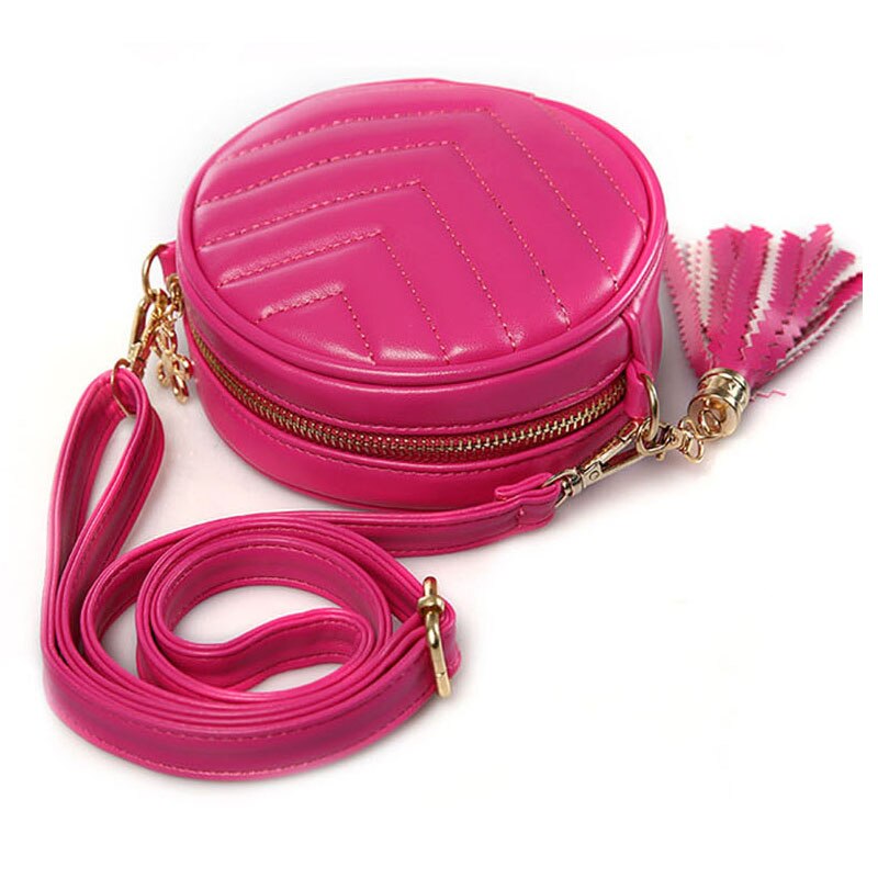 Girl Messenger Bag Tassel Girl Shoulder Bag PU Student Circle Purse Cute Student Accessories WISECO