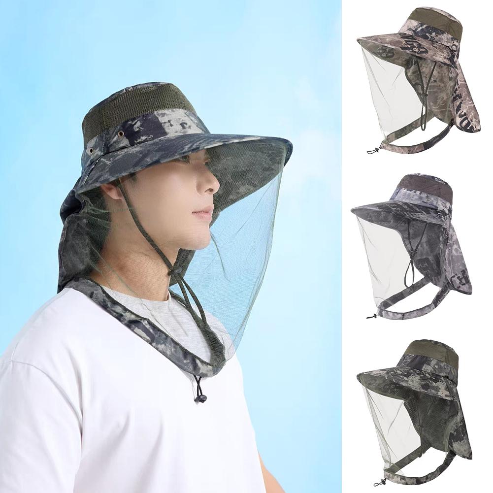 Sombrero de pesca con velo para exteriores, protección solar, estilo prevención de mosquitos, gorro de mosquitera, cubiertas de malla transpirables para la cabeza de viaje