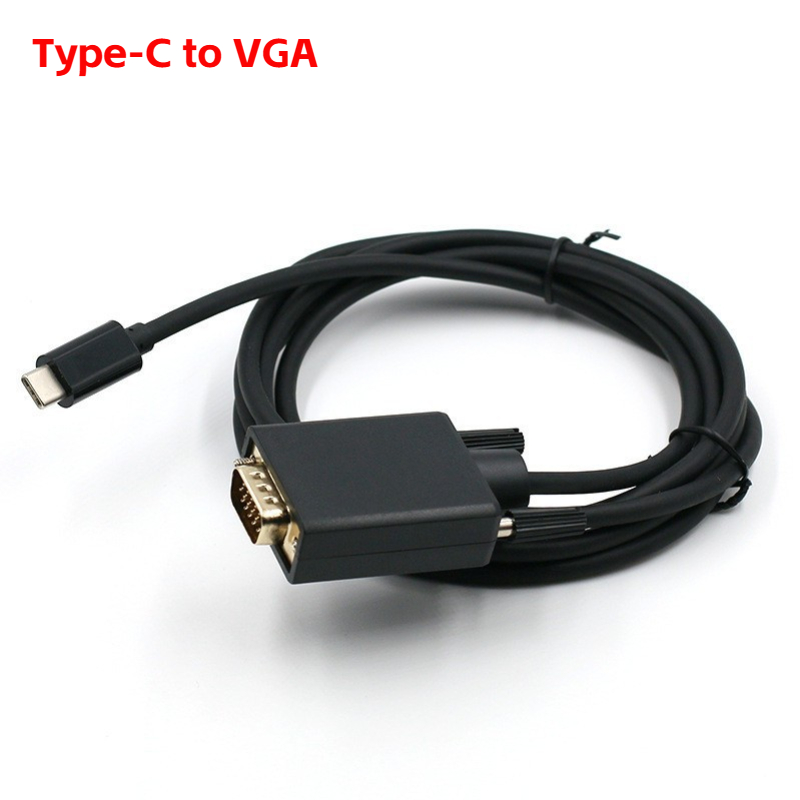 1.8m USB-C Thunderbolt-3 naar VGA Adapter Kabel USB 3.1 Type-C Male naar VGA Male Converter voor Macbook Laptop Monitor Projector: Default Title