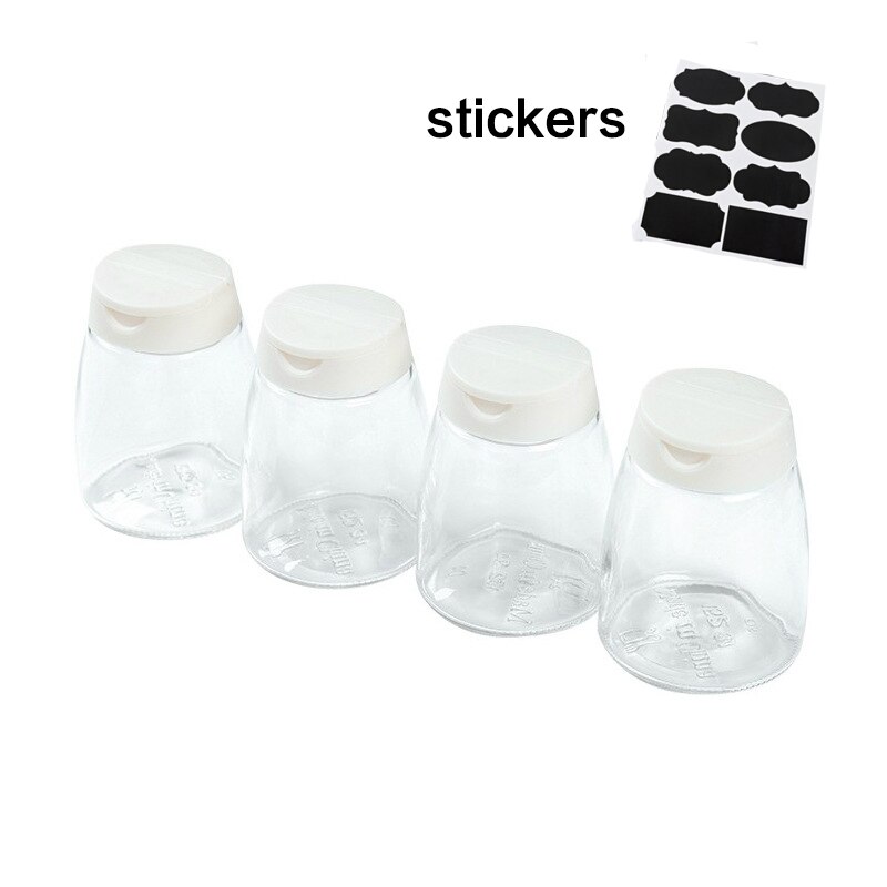 4 Pcs Glas Kruiden Fles Met Deksel, Dubbele Opening Kruiden Jar, vier-Pack Keuken Peper En Zout Shaker, Met Stickers: white