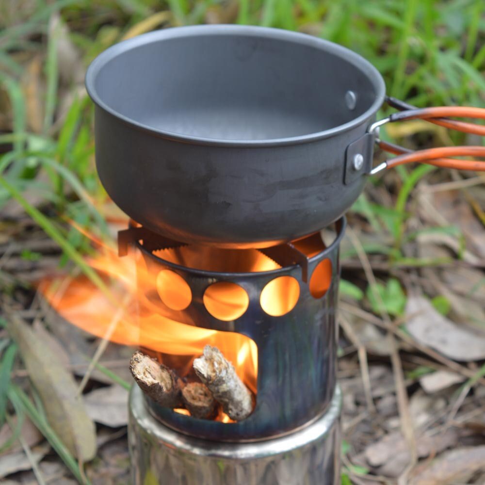 Outdoor cookware kit hiking camping set pot wood stove set with cutlery pot stove outdoor equipment