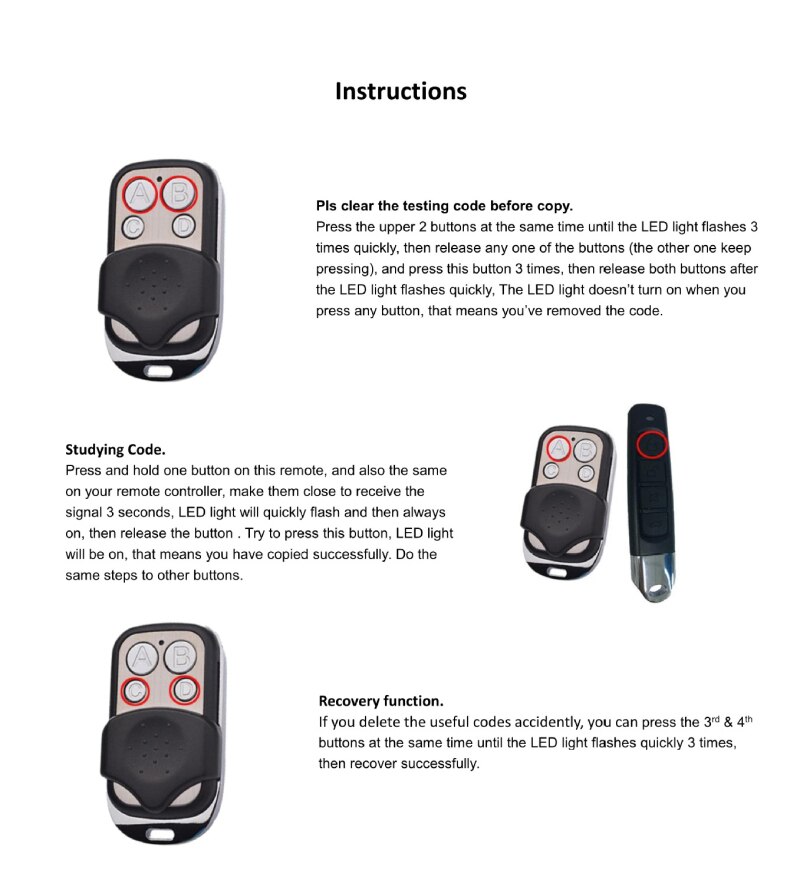 433MHZ Remote Control Electric Cloning Gate Garage Door Remote Control Fob 433mhz Key Fob UK STOCK Cloning Key