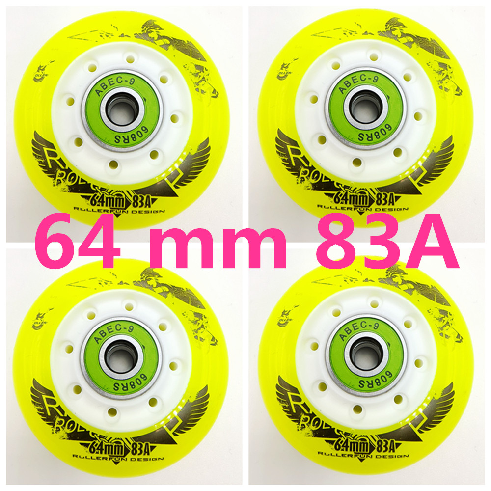 rueda de patín rueda de patín 64/7276/80mm 82A con rodamiento 8 ruedas/lote: YELLOW