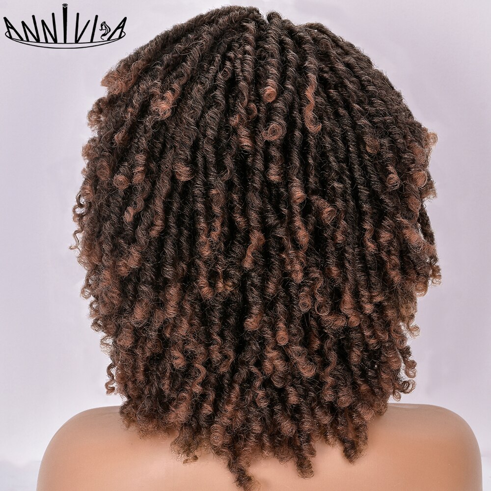 Short Dreadlock Hair Wig Curly Synthetic Soft Faux Locs Wigs With Bangs For Black Women Ombre Crochet Twist Hair Wigs Annivia