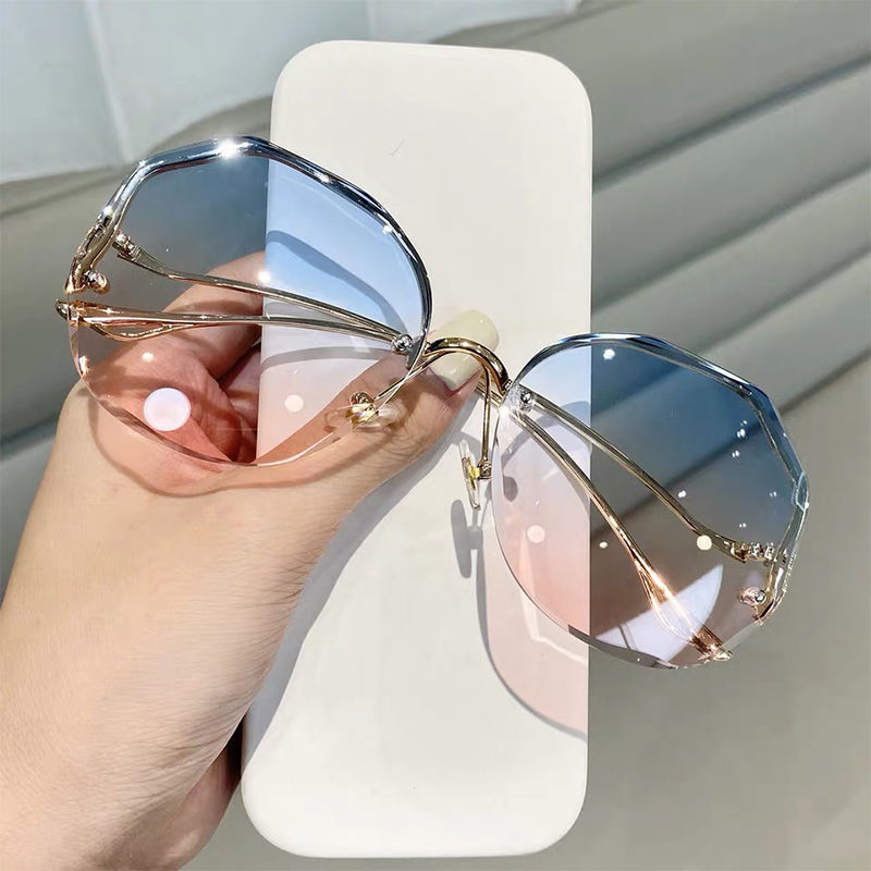 8Farbe Tee Gradient Angeln Sonnenbrille Frauen Ozean Wasser schneiden getrimmt Linse Metall gebogen Tempel Sonne Brille weiblich: B