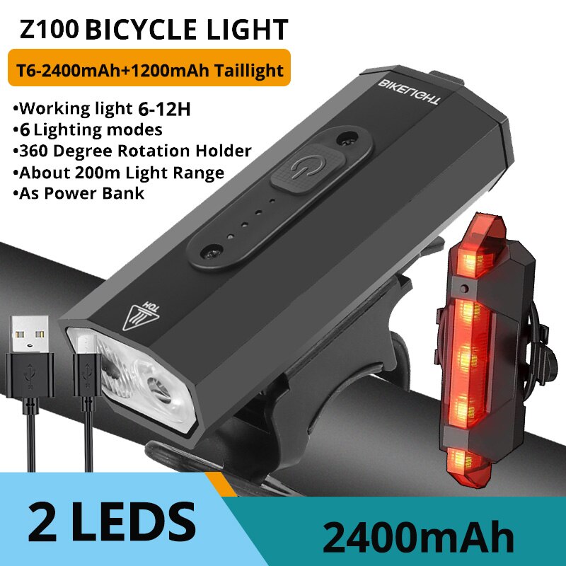 TRLIFE-Luz LED impermeable para bicicleta, linterna de 10000 lúmenes y faro como banco de energía, recargable por USB, 8 LED, 7000 mAh: 2LEDS-2400MAH
