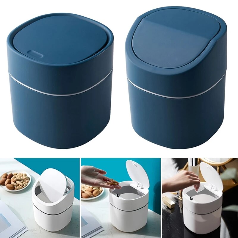 Mini Trash Can 2L Desktop Waste Bin Push-type Pop-lid Sanitary Bucket Garbage Basket Table Trash Can Garbage Sundries Bucket